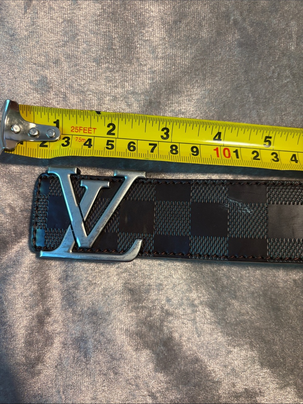 Louis Vuitton Brown Leather Belt with Silver LV Buckle
